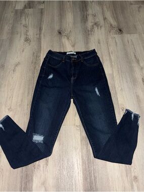 Encore Jeans Women's Dark Blue Distressed Skinny Jeans